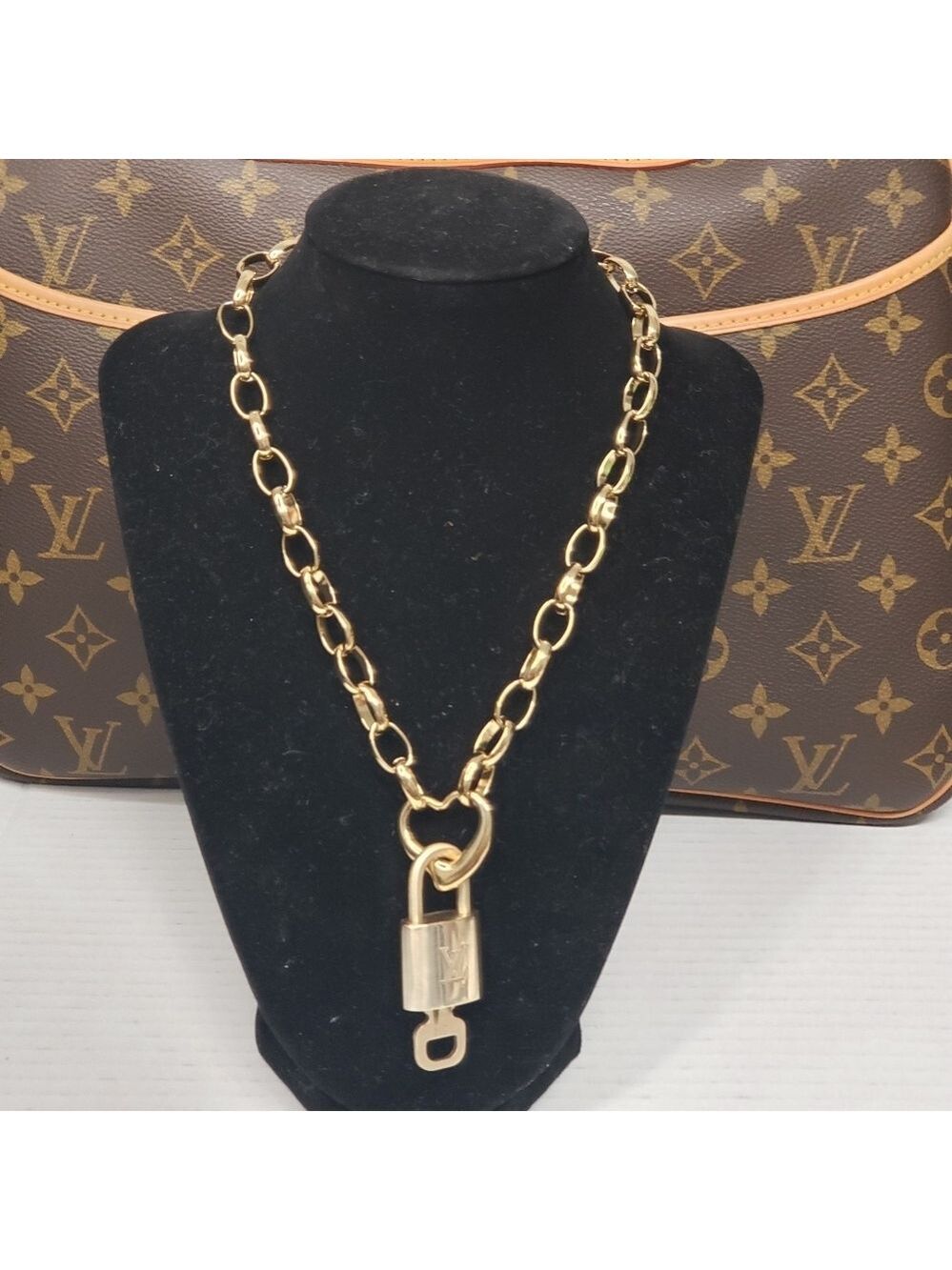 Authentic Louis Vuitton Padlock Gold Pendant W/ Fashion Geometry Stainless Steel